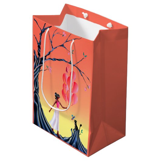 Cute Ballerina & Cat Night Sky Medium Cadeauzakje (Voorkant Gekanteld)