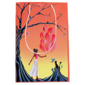 Cute Ballerina & Cat Night Sky Medium Cadeauzakje (Voorkant)