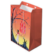 Cute Ballerina & Cat Night Sky Medium Cadeauzakje (Achterkant Gekanteld)