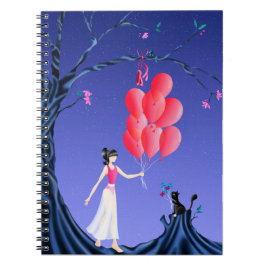 Cute Ballerina & Cat Night Sky Notitieboek
