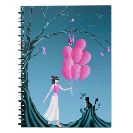 Cute Ballerina & Cat Night Sky Notitieboek (Voorkant)