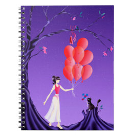 Cute Ballerina & Cat Night Sky Notitieboek