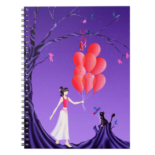 Cute Ballerina & Cat Night Sky Notitieboek (Voorkant)