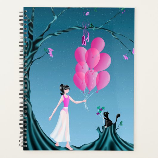 Cute Ballerina & Cat Night Sky Planner (Voorkant)