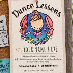 Cute Ballerina Dansles Dansstudio Promo Flyer