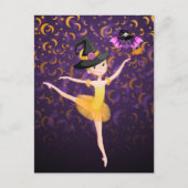 Cute Ballerina Halloween Bat en Moons Ballet Briefkaart (Voorkant)