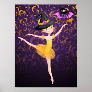 Cute Ballerina Halloween Bat en Moons Ballet Poster