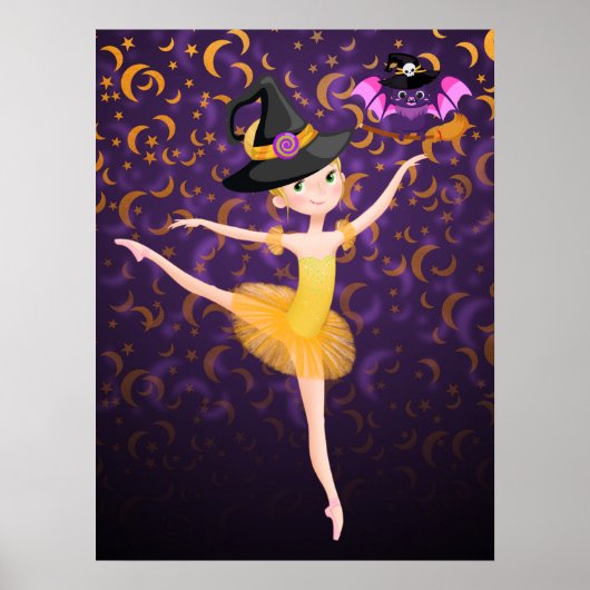 Cute Ballerina Halloween Bat en Moons Ballet Poster (Voorkant)