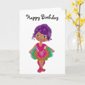 Cute Ballerina in Pink en Green Tutu Art Kaart (Gele Bloem)