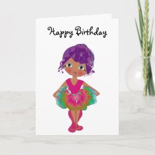 Cute Ballerina in Pink en Green Tutu Art Kaart