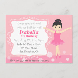 Cute Ballerina in Pink, Girl Birthday Party Kaart