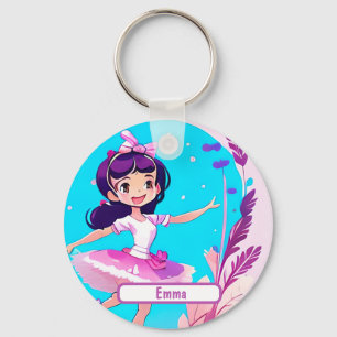 Cute Ballerina met Nametag-Sleutelhanger Sleutelhanger