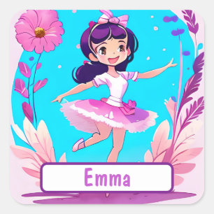 Cute Ballerina met  neus Vierkante Sticker