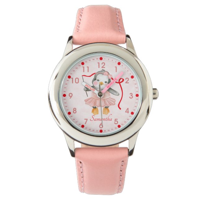 Cute Ballerina Penguin Pink Personalized Watch Horloge (Voorkant)