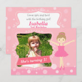 Cute Ballerina, Pink Girl Birthday Party Kaart (Voorkant / Achterkant)