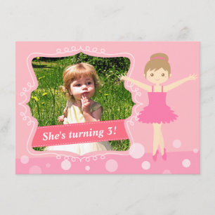 Cute Ballerina, Pink Girl Birthday Party Kaart
