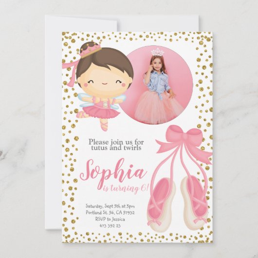 Cute Ballerina Pink Gold Glitter | Foto van Birthd Kaart (Voorkant)