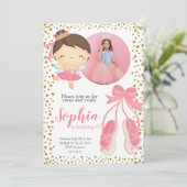 Cute Ballerina Pink Gold Glitter | Foto van Birthd Kaart (Staand voorkant)