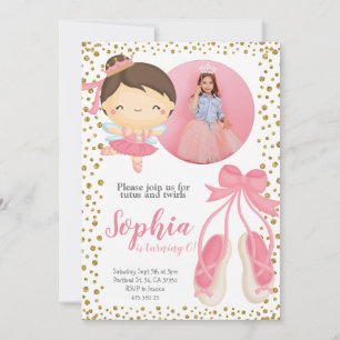 Cute Ballerina Pink Gold Glitter   Foto van Birthd Kaart