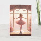 Cute Ballerina Roze Kamer Chic Winter Kerstmis Feestdagen Kaart (Achterkant)