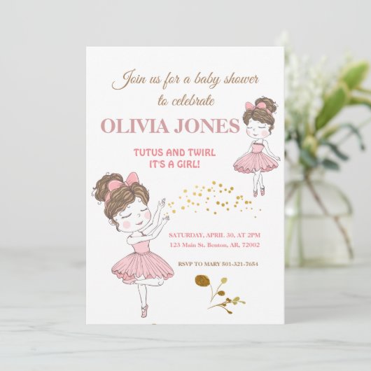 Cute ballerina roze tutus, sparkles blush glitter kaart (Staand voorkant)