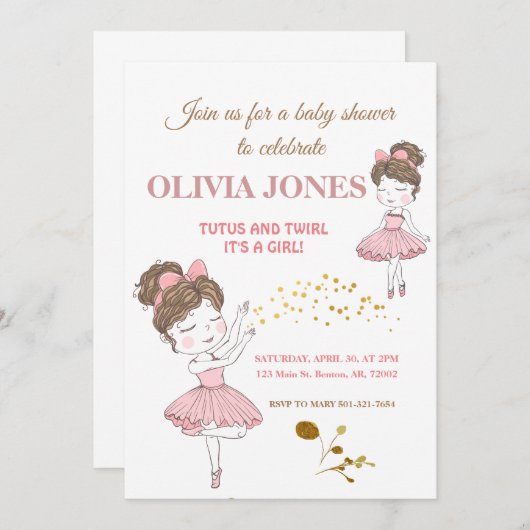 Cute ballerina roze tutus, sparkles blush glitter kaart (Voorkant / Achterkant)