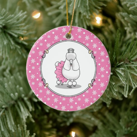 Cute Ballet Ballerina Princess Poodle Dog (wit) Keramisch Ornament (Boom)