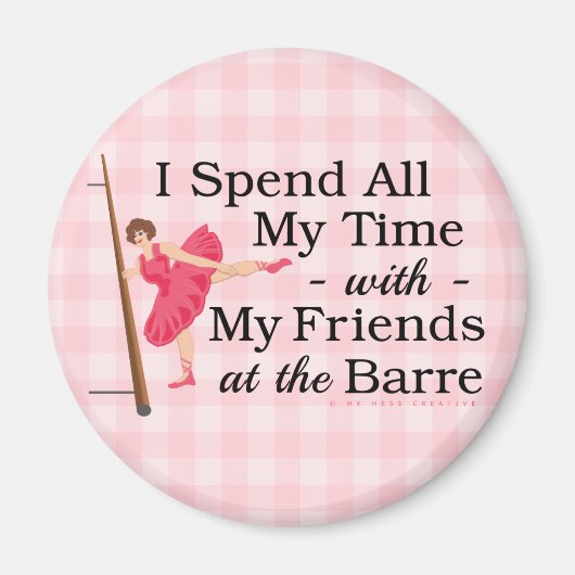 Cute Ballet Barre Funny Ballerina Dancer Gingham Magneet (Voorkant)