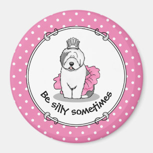 Cute Ballet Princess Old English Sheepdog Gray 1 Magneet