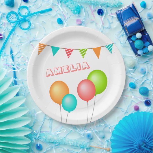 Cute Balloon Bunting Flag Kind Birthday Papieren Bordje (Feest)