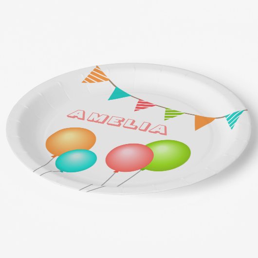 Cute Balloon Bunting Flag Kind Birthday Papieren Bordje (Gekanteld)
