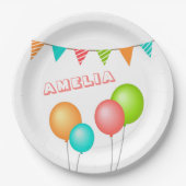 Cute Balloon Bunting Flag Kind Birthday Papieren Bordje (Voorkant)