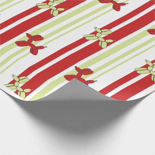 Cute Balloon Dog Pattern Red Green Stripe Party Cadeaupapier (Hoek)