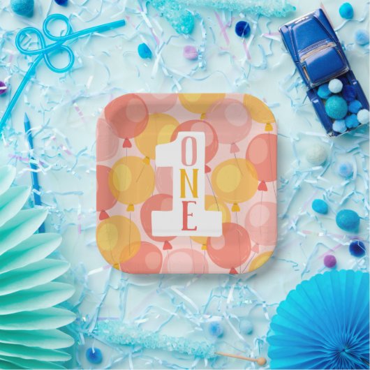 Cute Balloon First Birthday Paper Borden Papieren Bordje (Feest)