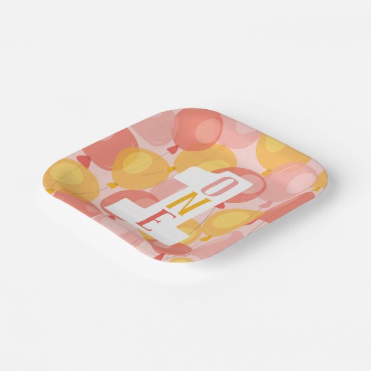 Cute Balloon First Birthday Paper Borden Papieren Bordje (Gebogen)