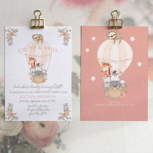 Cute Balloon Giraffe Sloth 1e verjaardag Girl Kaart