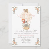 Cute Balloon Giraffe Sloth 1e verjaardag Girl Kaart (Voorkant)