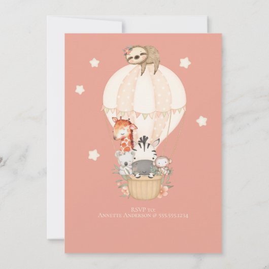 Cute Balloon Giraffe Sloth 1e verjaardag Girl Kaart (Achterkant)