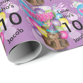 Cute Balloon Monkey Paarse kinderen Birthday Cadeaupapier