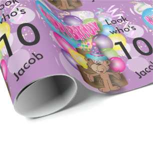 Cute Balloon Monkey Paarse kinderen Birthday Cadeaupapier