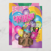 Cute Balloon Monkey Pink Birthday Kaart (Voorkant / Achterkant)