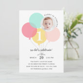 Cute Balloons Moderne Eerste Foto Dag Kaart (Staand voorkant)