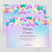 Cute Baloons Birthday Party Girl Uitnodiging (Voorkant / Achterkant)