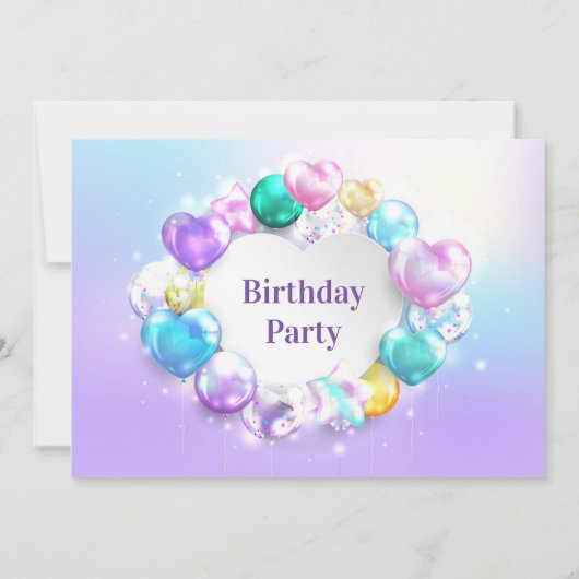 Cute Baloons Birthday Party Girl Uitnodiging (Achterkant)