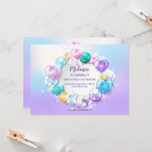 Cute Baloons Birthday Party Girl Uitnodiging