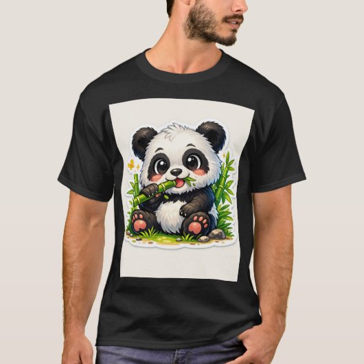 Cute Bamboo Munching Panda Sticker T-shirt (Voorkant)