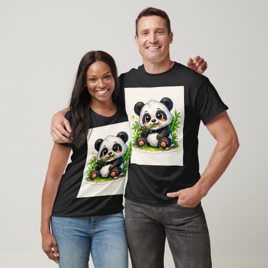 Cute Bamboo Munching Panda Sticker T-shirt (Unisex)