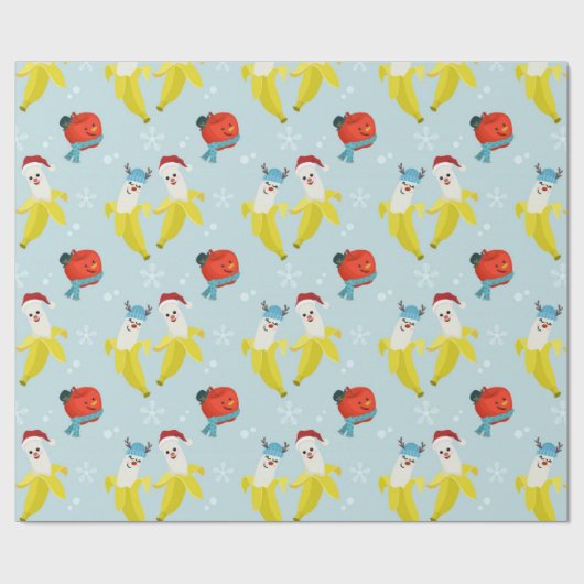 Cute Banana and Apple KerstPattern Cadeaupapier (Vlak)