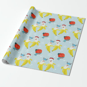 Cute Banana and Apple KerstPattern Cadeaupapier