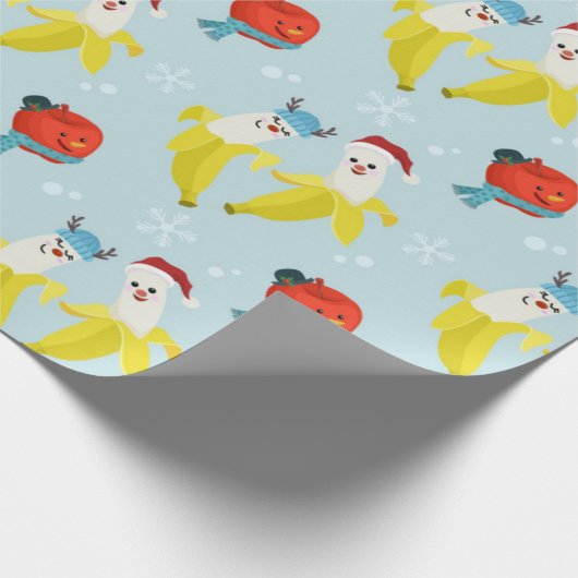 Cute Banana and Apple KerstPattern Cadeaupapier (Hoek)